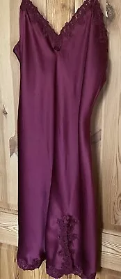 La Senza Burgundy Chemise 100% Luxury Silk With Appliqué Lace Size 16 • £28.50