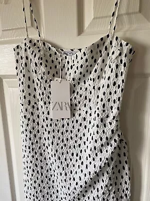 BNWT White & Black ZARA Textured Polka Dot Spot Sweetheart Dress M 10 • £18.99