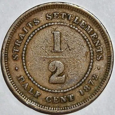 1872 British Crown Colony Straits Settlements Victoria 1/2 Cent Km-8 Scarce Coin • $12.50