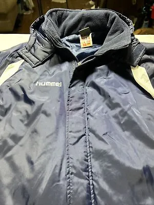 HUMMELL Navy Blue Soccer Hooded Bench Coat Jacket Size XL • $69.99