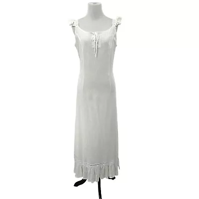 Vintage Yuri Midi Ruffle Eyelet Dress White Size L Y2K Coquette Beachy Peasant • $44