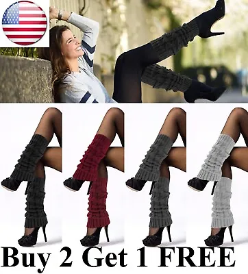 Women Leg Warmers Crochet Knit Ribbed Knee High Solid Winter Boot Wool Sock Long • $7.95