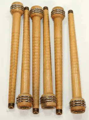 6 Wood Quills Bobbins Spools Spindles Metal Brass Tip From An Industrial Mill • $13.99
