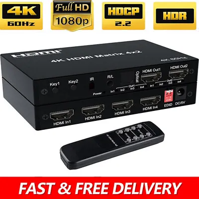 4X2 HDMI 2.0 Matrix Switch Splitter 4K 60Hz Optical Audio Extractor 4 In 2 Out • $65.99