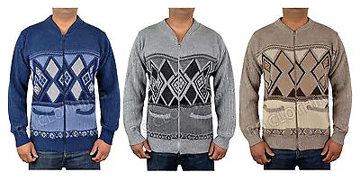 Men's Classic Grandad Zip-up Cardigan Jumper Knitwear Size S-5XL • £16.99