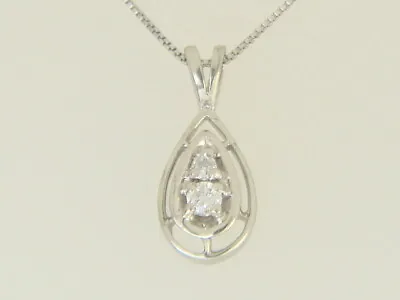 10K White Gold Teardrop Natural Diamond Pendant Necklace 18  Box Chain • $195
