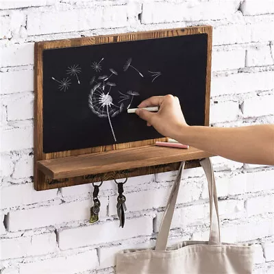 Wall Framed Chalkboard Blackboard With 8 Hooks Notice Board Floating Shelf Ledge • £18.98