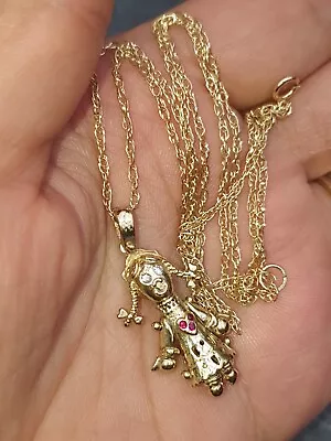 9ct Gold Rag Doll Pendant .015ct Pink Ruby 375 On 22  Necklace Vintage  • £350