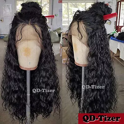 180% Density Black Women Fashion Long Loose Curly Hair Synthetic Lace Front Wigs • $28.90