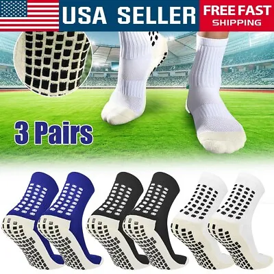 3 Pairs Sport Socks Anti Slip W/Grip Soccer Men Football Basketball Sock Premium • $12.98