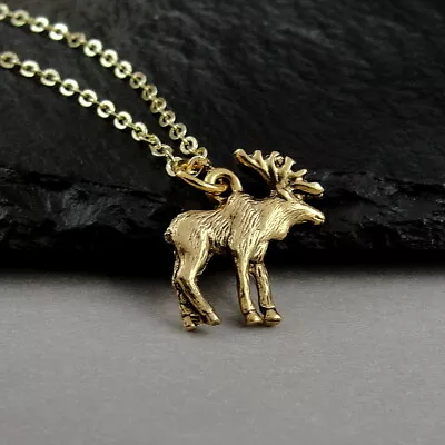 Gold Moose Necklace - Gold Elk Or Deer Charm - Canada Alaska Moose Jewelry NEW • $15.95