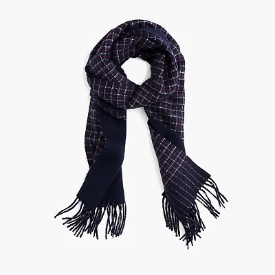 NWT J.CREW Men's $118 Double-Sided Cashmere Scarf NAVY / IVORY K2287 Plaid Check • $69.95
