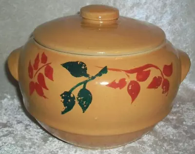 Vintage Round Yellow Monmouth Pottery Covered Baking Casserole Bean Bowl USA • $68.60