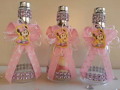 12 Pink Minnie Mouse Fillable Champagne Bottles Baby Shower Favors Girl Birthday • $18.99