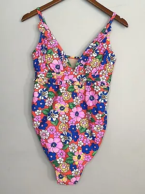 Isabel Maternity By Ingrid & Isabel Ruffle Neck Floral One Piece Swimsuit Sz M • $21.99