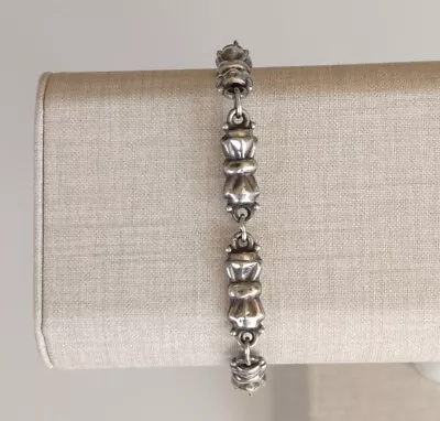 Vintage Antiqued Sterling Silver Bow Links Bracelet 7.5  Long • $39