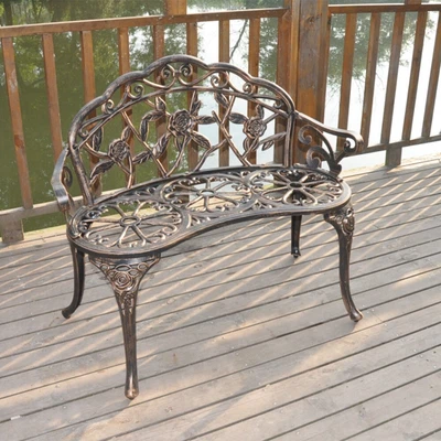 £66.89 • Buy UK Garden Metal Bench 2 Seater Rose Style Cast Iron Aluminum Park Chair Outdoor