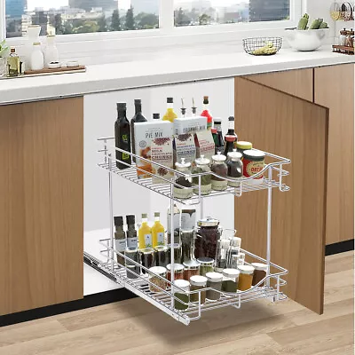 Fulgente Kitchen Organizer Storage Cabinet Pull Out Wire Baskets Sliding 2 Tier • $62.99