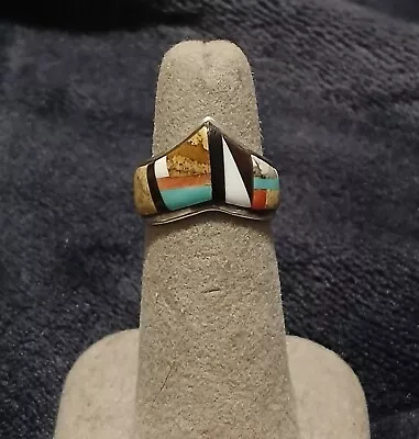 Vintage Navajo Kary Begay Sterling Silver Inlaid Signed Ring  • $75