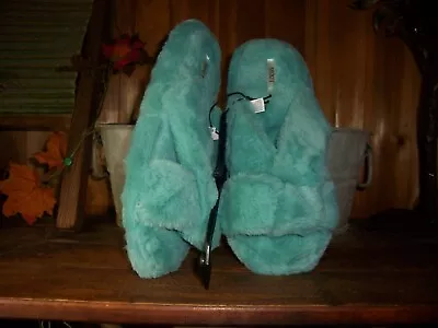Mixit Womens Fuzzy Green Crossover House Slippers Shoes Size Xl 11-12 Stylish • $22.99