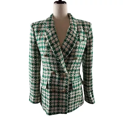 Zara Double Breasted Textured Weave Blazer Jacket Large Blogger Favorite NWOT • $101.24