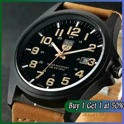 £1.99 • Buy Men’s Military Leather Date Quartz Analog Army Casual Dress Wrist Watches UK