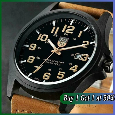£1.99 • Buy Men’s Military Leather Date Quartz Analog Army Casual Dress Wrist Watches UK