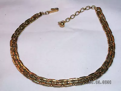 ...Vintage TRIFARI...Gold Tone Fancy Flat Chain Necklace... • $14