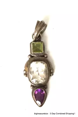 Vintage Necklace Pendant MARKED 925 STERLING SILVER Amethyst Jewelry Lot Y • $1.25