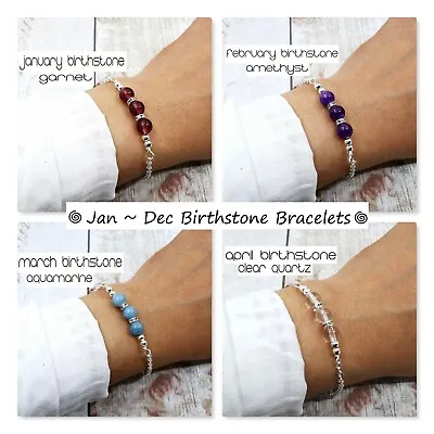£4.75 • Buy Birthstone Bracelet Star Sign Gemstone Silver Chain Horoscope Bead Bracelet