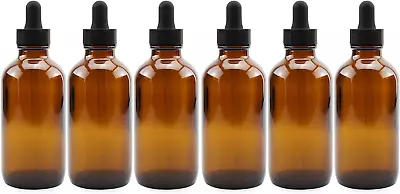 4oz Amber Glass Dropper Bottles (6-Pack) Refillable For Essential Oils And • $23.81