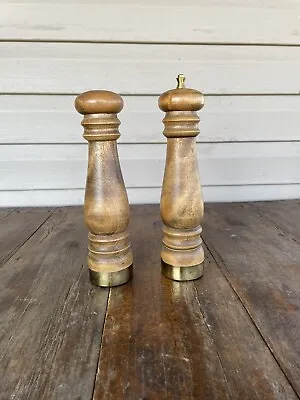 Vintage Wooden Salt Shaker & Pepper Grinder Japan Brass And Wood MCM • $18