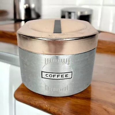 Coffee Canister Vintage MCM Deco Design Aluminum Stackable With Copper Lid • $19.99