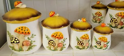 $77 • Buy Vintage 1978 Sears & Roebuck Merry Mushroom 4 Piece Canister Set With Lids