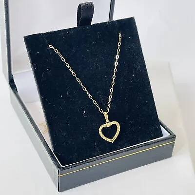 £2.20 • Buy 9ct Gold Pendant Necklace Heart With 18 Inch Trace Chain Women’s Jewellery UK