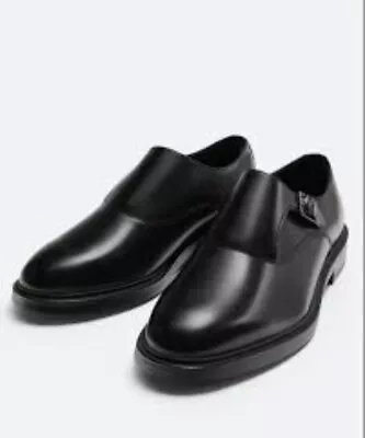 ZARA MAN Men's Buckle Monk Strap Leather Dress Shoes Black EU Size 42 /8.5 • $59
