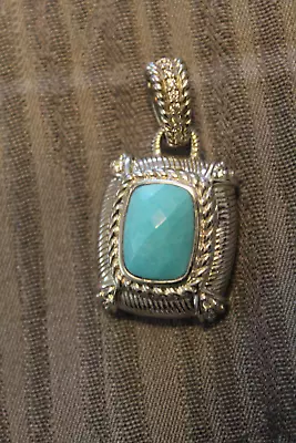 Judith Ripka Turquoise Sterling Silver CZ Pendant Enhancer Vintage • $100