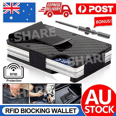 $8.95 • Buy Men's Slim Carbon Fiber Credit Card Holder RFID Blocking Wallet Money Metal Clip