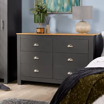 Chest Of 6 Drawers Graphite Wooden Bedroom Home Furniture Clothing Storage Unit • £129.99