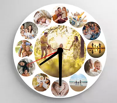 Large Personalised Custom MDF Wall Clock Any 13 Photo/Image • £16.99
