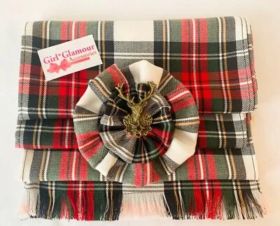 Modern Dress Tartan Sash Rosette Burns Night Royal Stewart Wedding Scottish Kilt • £19.90