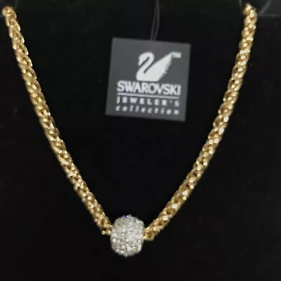 Vintage Swarovski Jeweler's Collection Gold  Tone   Pave Crystal  Bead Necklace • $99.99