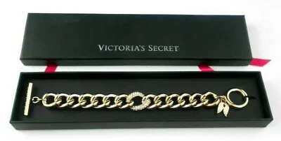 Victoria's Secret Bracelet Goldtone With Pave Rhinestones Wing Charm Gift Box • $19.89