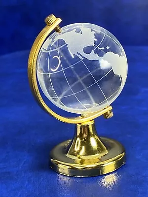 Etched Glass Clear Turning Mini World Globe Earth Paper Weight Figurine 3  A • $9.01