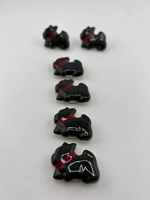 Vintage Set Of Six Black Dog Design Button Covers Scottie Scottish Terrier • $15