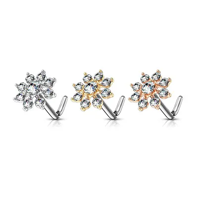 3 Pc Double Tiered CZ Starburst Surgical Steel L Bend Nose Stud Rings 20g • $11.95