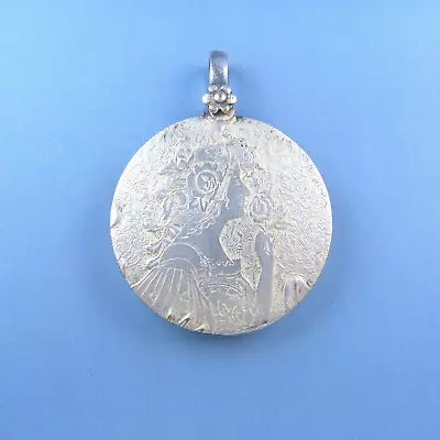 Art Nouveau Delicate Mucha Style Sliding Mirror Pendant / Antique • £113.04