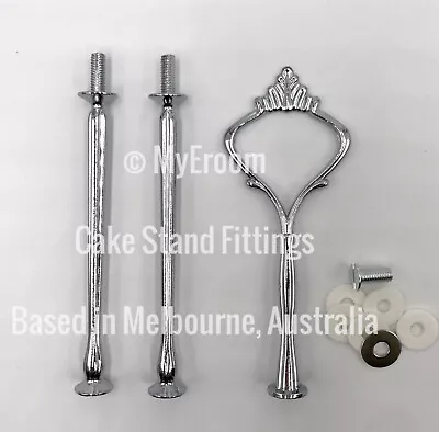 Cake Stand Fitting 3tier HEAVY SILVER Crown Centre Handle Hardware High Tea • $6.99