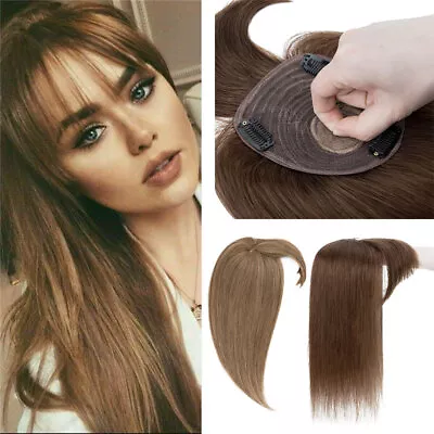 100% Remy Human Hair Topper Toupee Hairpiece Wigs Clip In Top Piece Bangs Fringe • $51.81