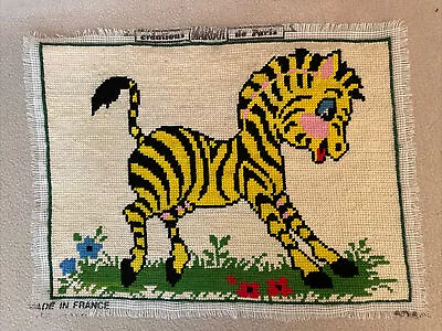 Vintage Margot De Paris Baby ZEBRA Completed Needlepoint Tapestry France 12”x9” • $21.24
